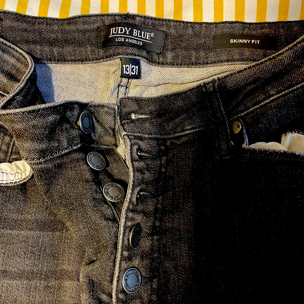 skinny black distressed Judy Blue jeans button down